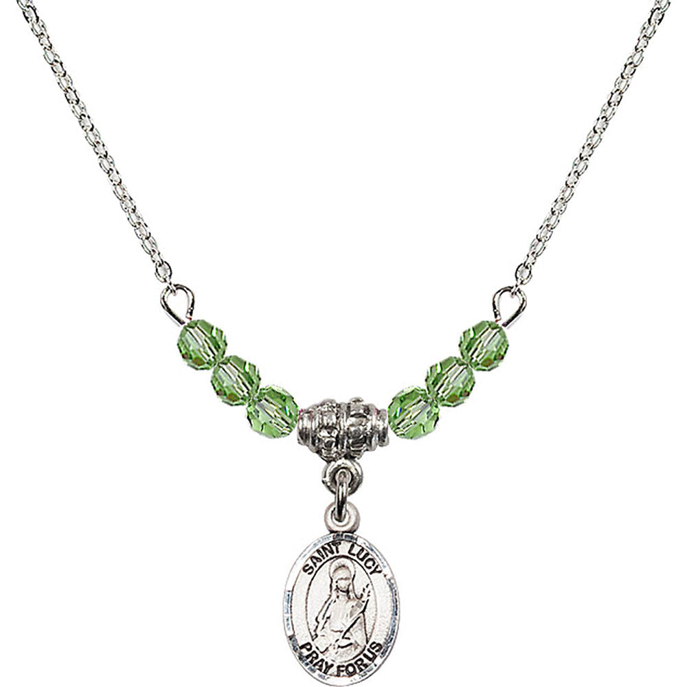 Sterling Silver Saint Lucy Birthstone Necklace with Peridot Beads - 9422