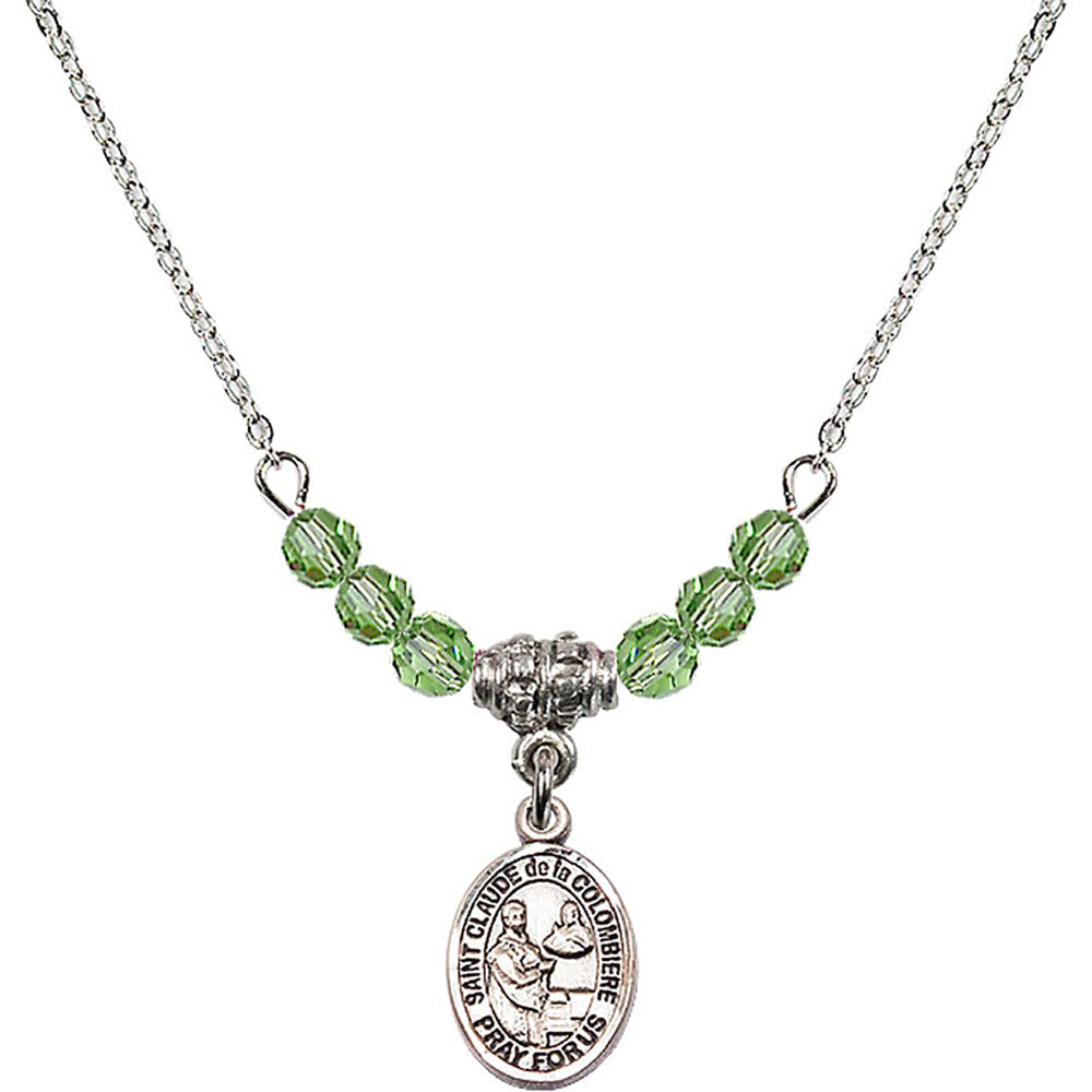 Sterling Silver Saint Claude de la Colombiere Birthstone Necklace with Peridot Beads - 9432