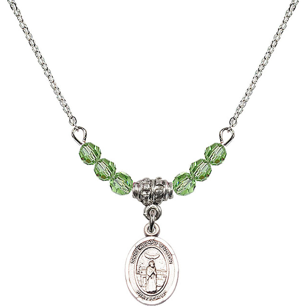 Sterling Silver Saint Medard of Noyon Birthstone Necklace with Peridot Beads - 9444