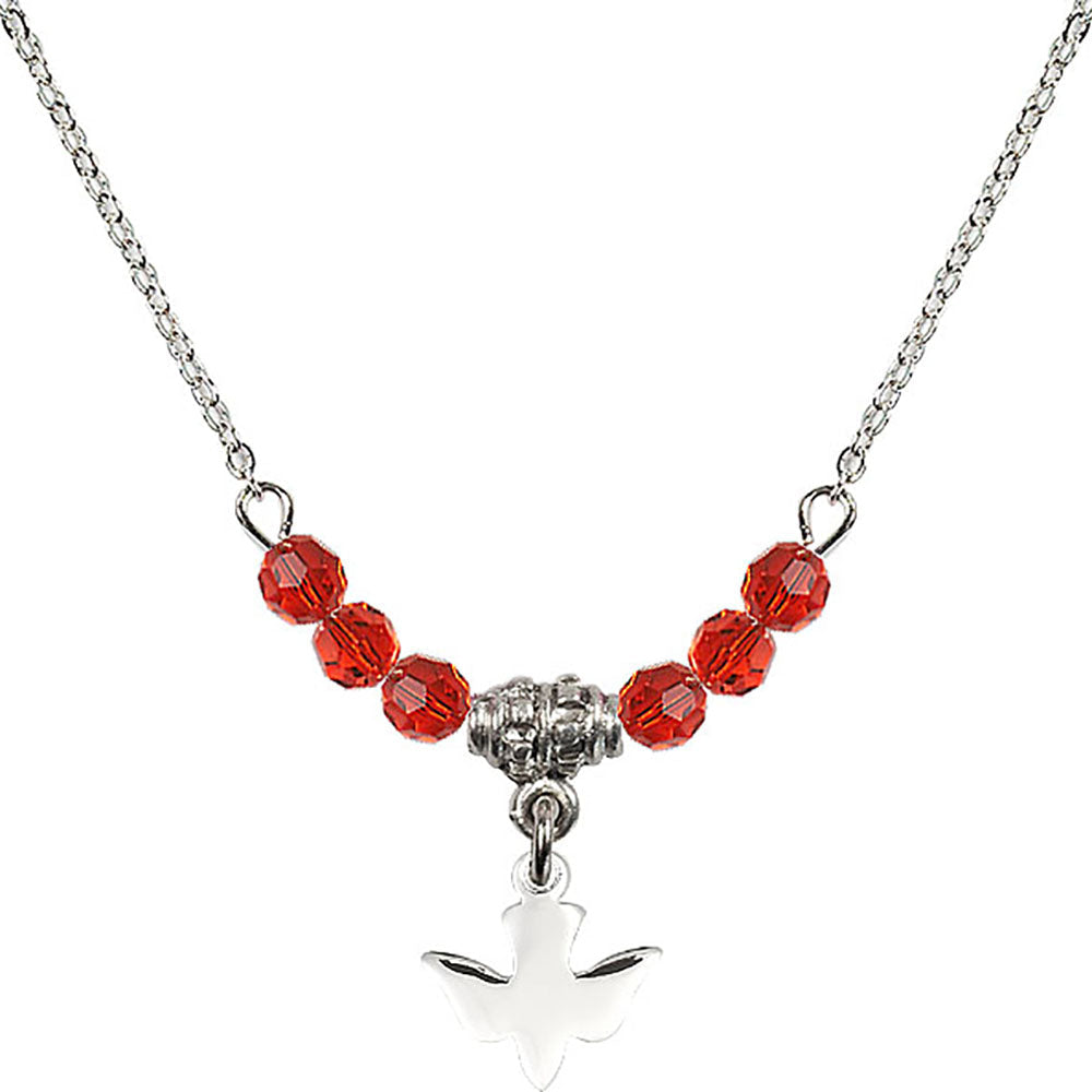 Sterling Silver Holy Spirit Birthstone Necklace with Ruby Beads - 0225