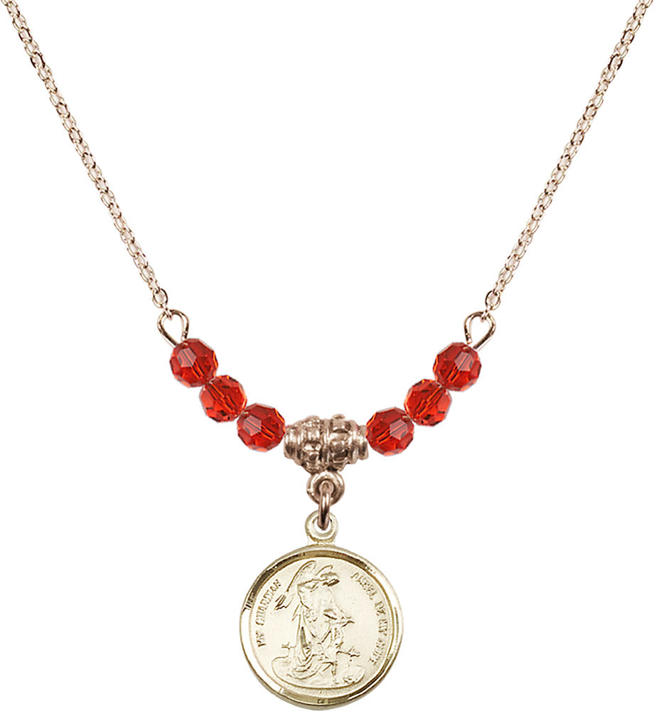 14kt Gold Filled Guardian Angel Birthstone Necklace with Ruby Beads - 0601
