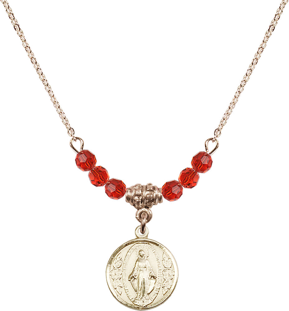 14kt Gold Filled Miraculous Birthstone Necklace with Ruby Beads - 0601