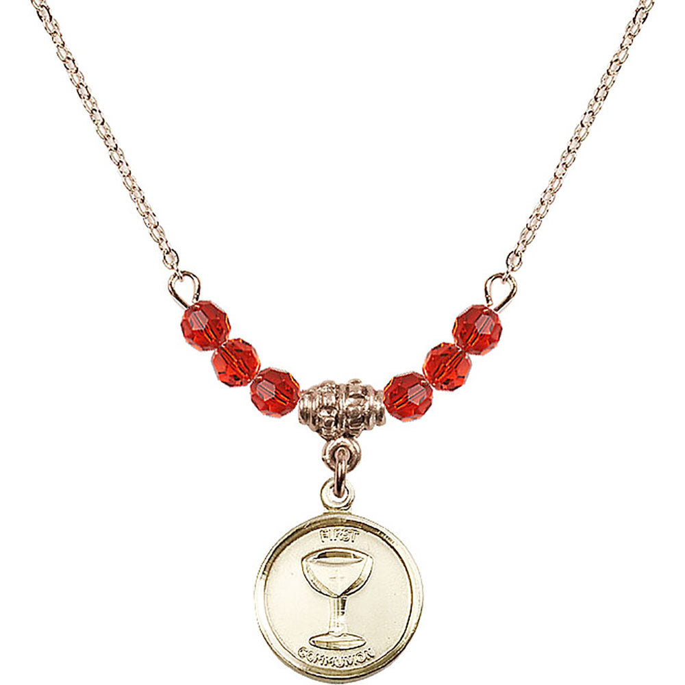 14kt Gold Filled Communion Birthstone Necklace with Ruby Beads - 0601
