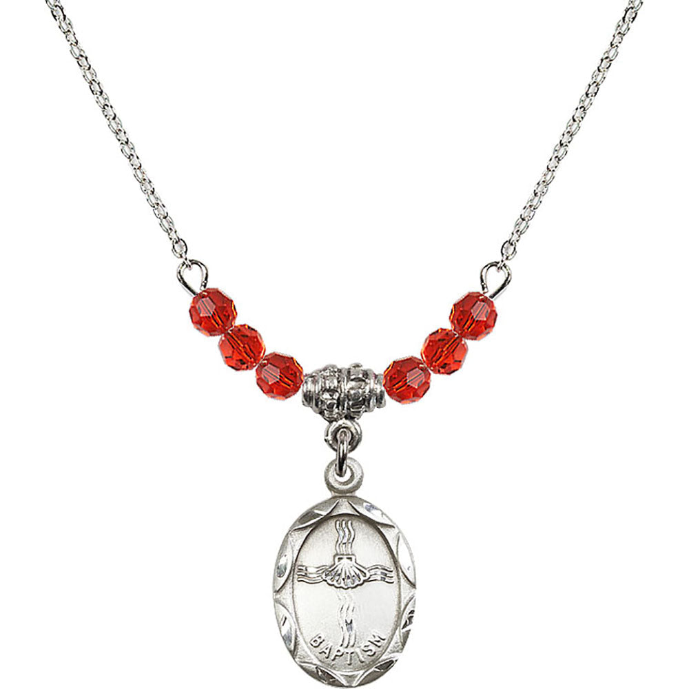 Sterling Silver Baptism Birthstone Necklace with Ruby Beads - 0612