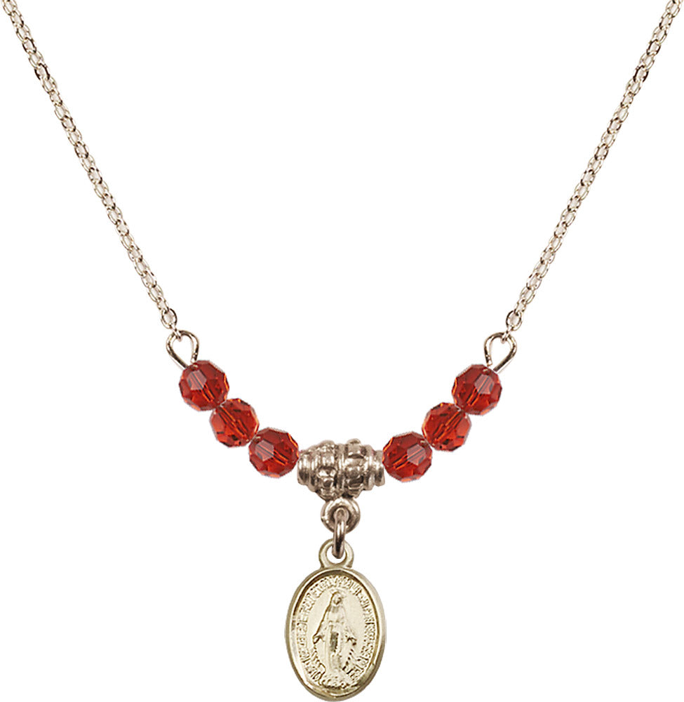14kt Gold Filled Miraculous Birthstone Necklace with Ruby Beads - 0702