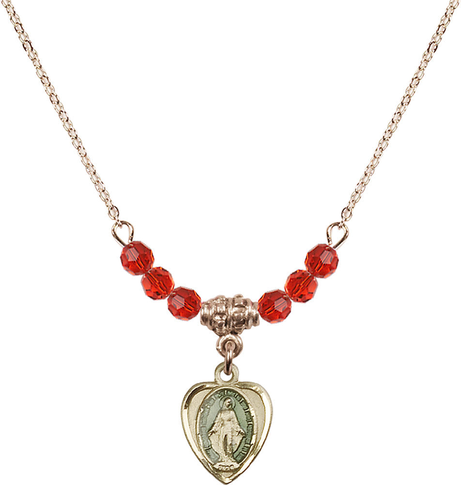 14kt Gold Filled Miraculous Birthstone Necklace with Ruby Beads - 0706