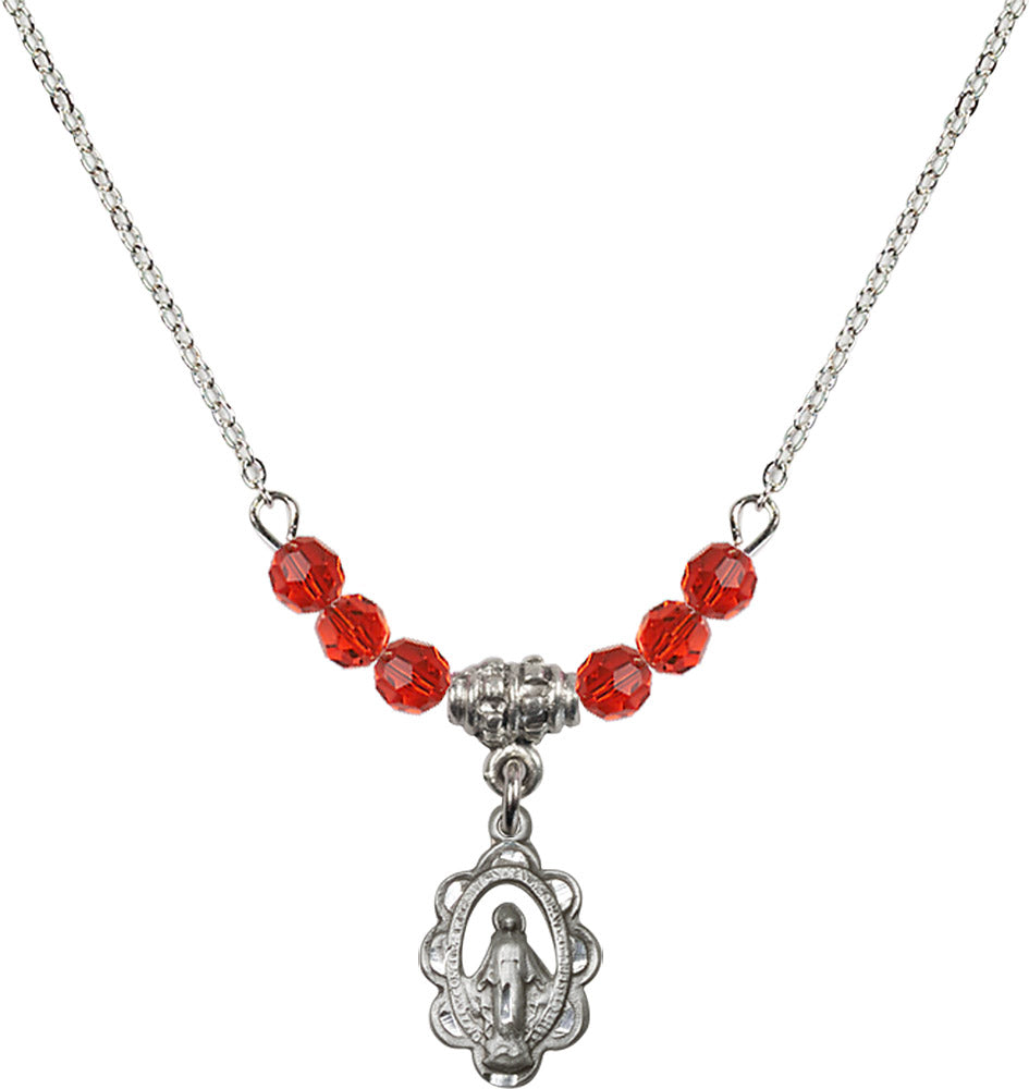 Sterling Silver Miraculous Birthstone Necklace with Ruby Beads - 1610