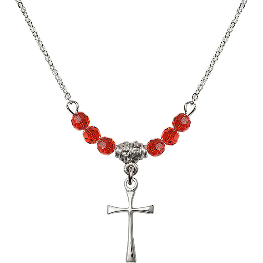 Sterling Silver Maltese Cross Birthstone Necklace with Ruby Beads - 1872