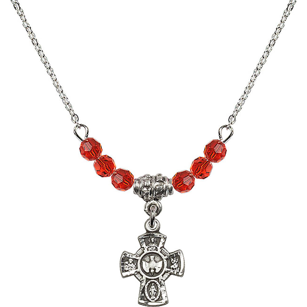 Sterling Silver 5-Way Birthstone Necklace with Ruby Beads - 3145