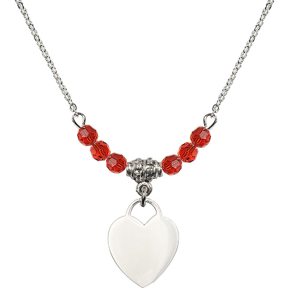 Sterling Silver Heart Birthstone Necklace with Ruby Beads - 3400
