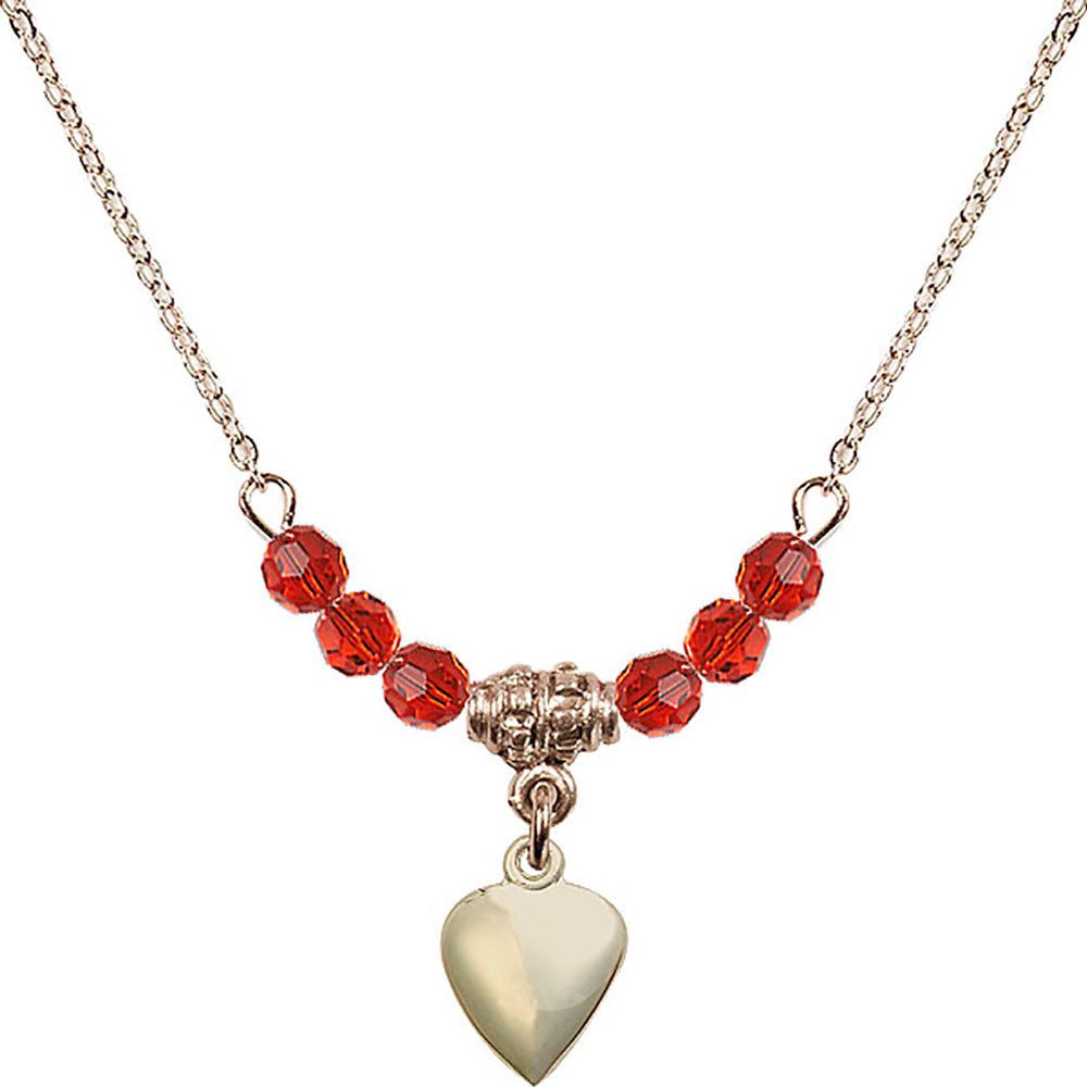 14kt Gold Filled Heart Birthstone Necklace with Ruby Beads - 4158