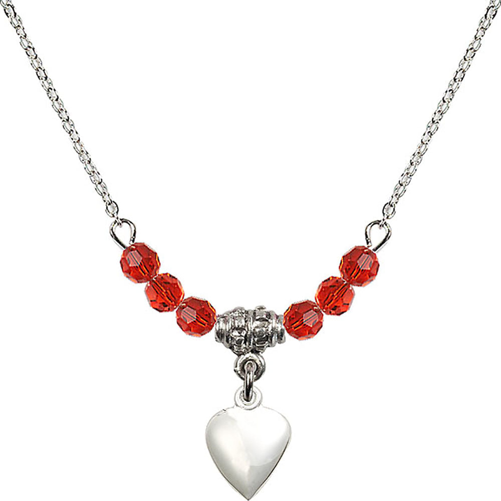 Sterling Silver Heart Birthstone Necklace with Ruby Beads - 4158