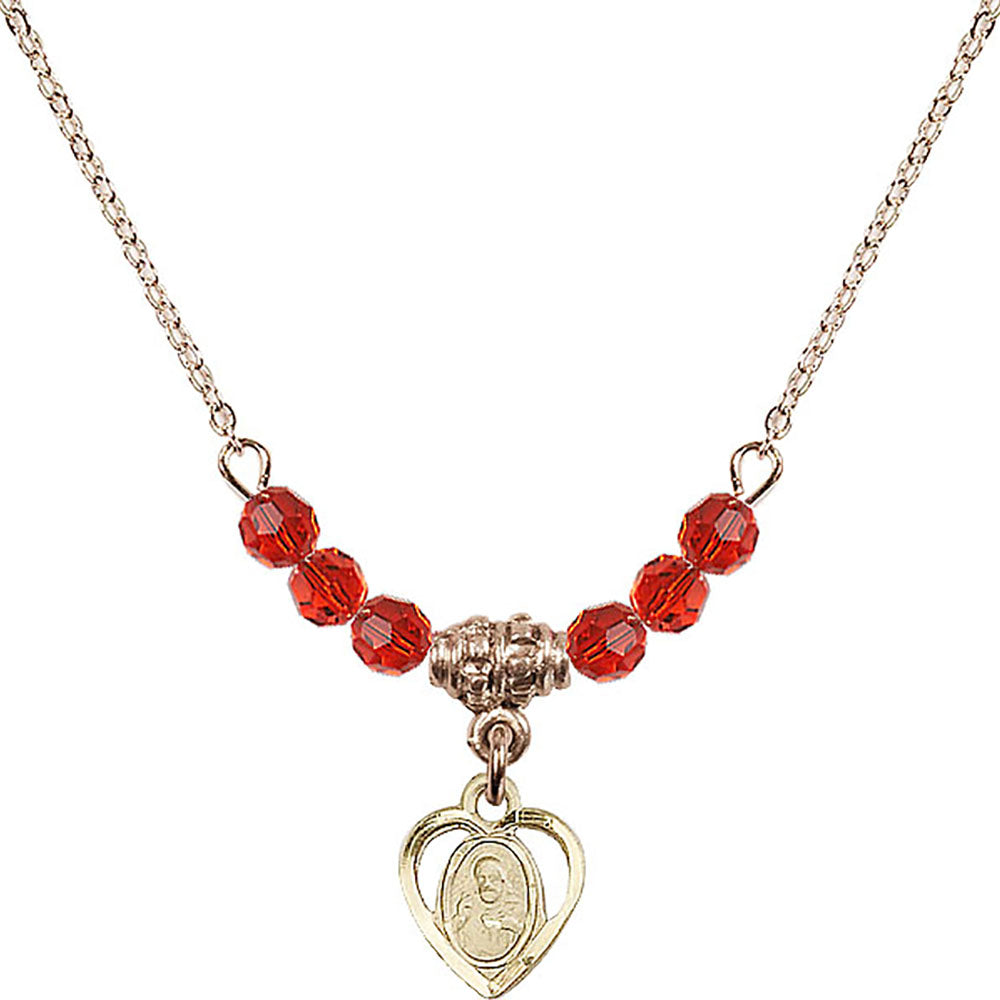 14kt Gold Filled Scapular Birthstone Necklace with Ruby Beads - 5402