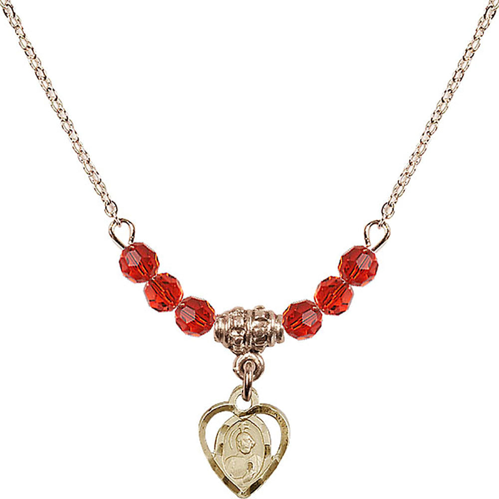 14kt Gold Filled Saint Jude Birthstone Necklace with Ruby Beads - 5404