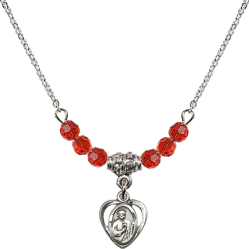 Sterling Silver Saint Jude Birthstone Necklace with Ruby Beads - 5404