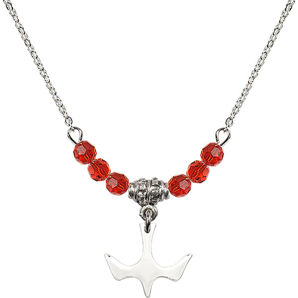 Sterling Silver Holy Spirit Birthstone Necklace with Ruby Beads - 5431