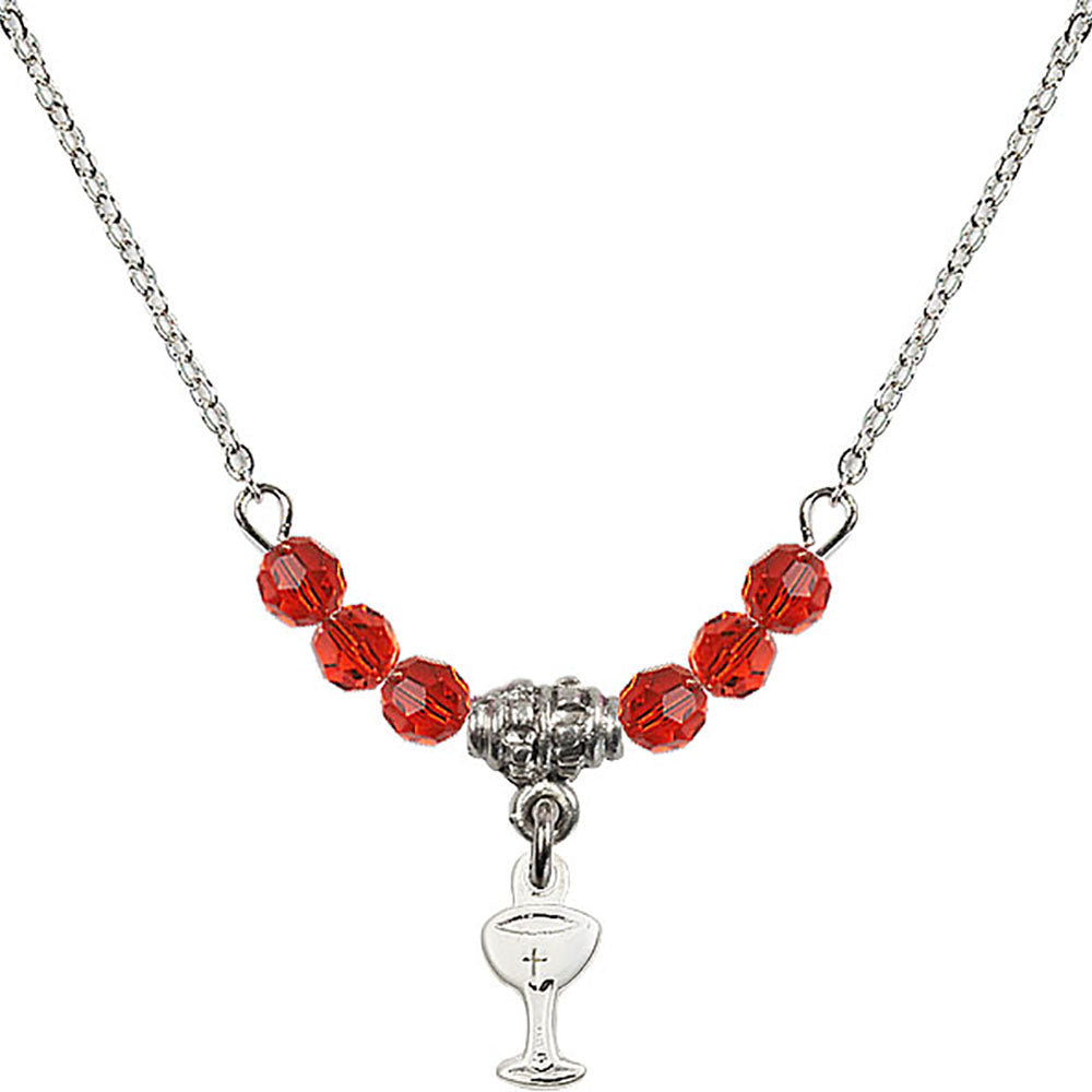 Sterling Silver Chalice Birthstone Necklace with Ruby Beads - 5614