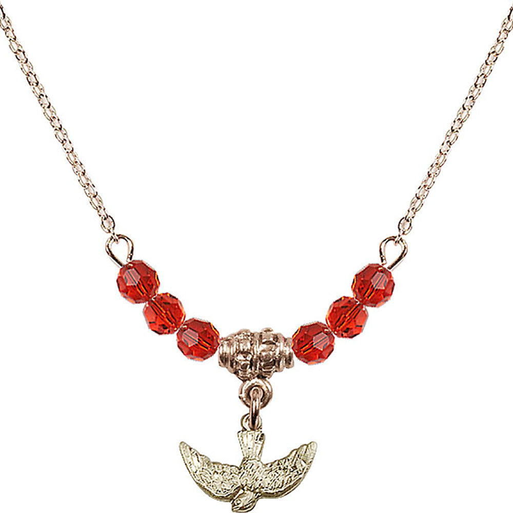 14kt Gold Filled Holy Spirit Birthstone Necklace with Ruby Beads - 5911