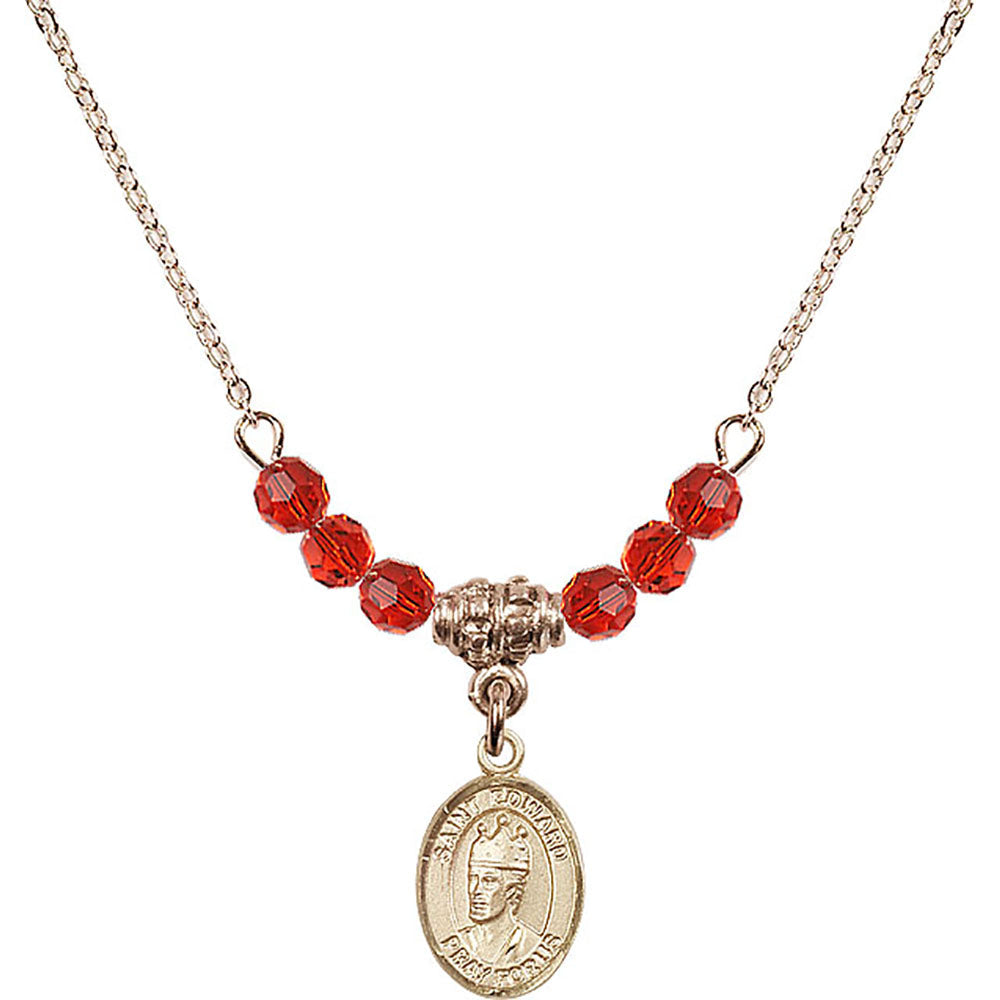 14kt Gold Filled Saint Edward the Confessor Birthstone Necklace with Ruby Beads - 9026