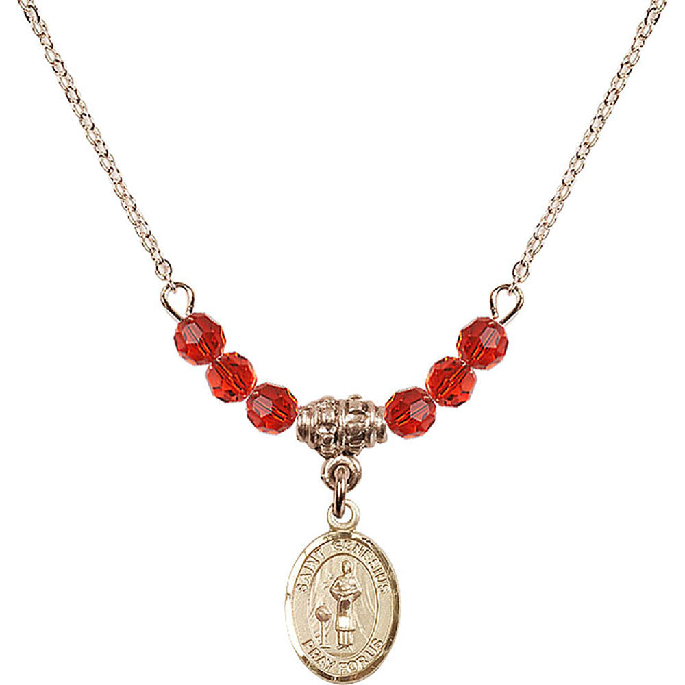 14kt Gold Filled Saint Genesius of Rome Birthstone Necklace with Ruby Beads - 9038