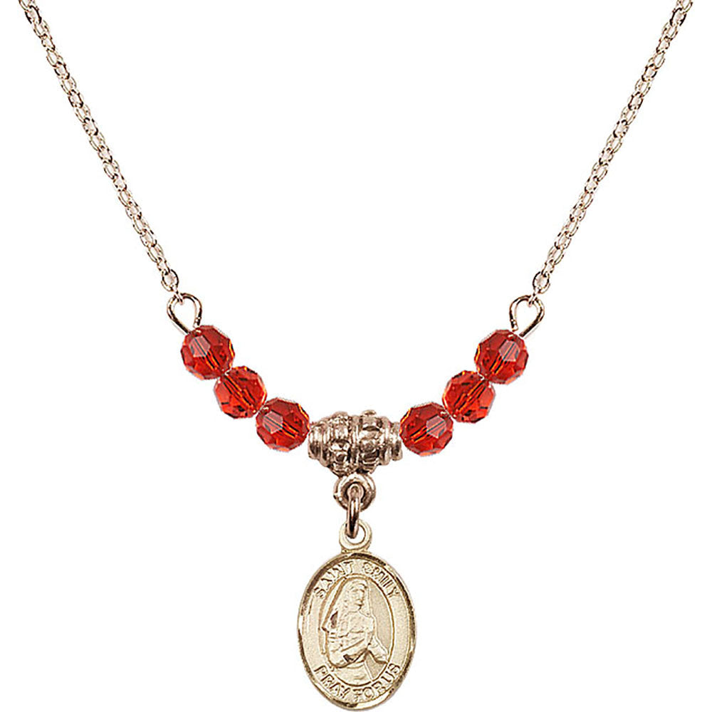 14kt Gold Filled Saint Emily de Vialar Birthstone Necklace with Ruby Beads - 9047