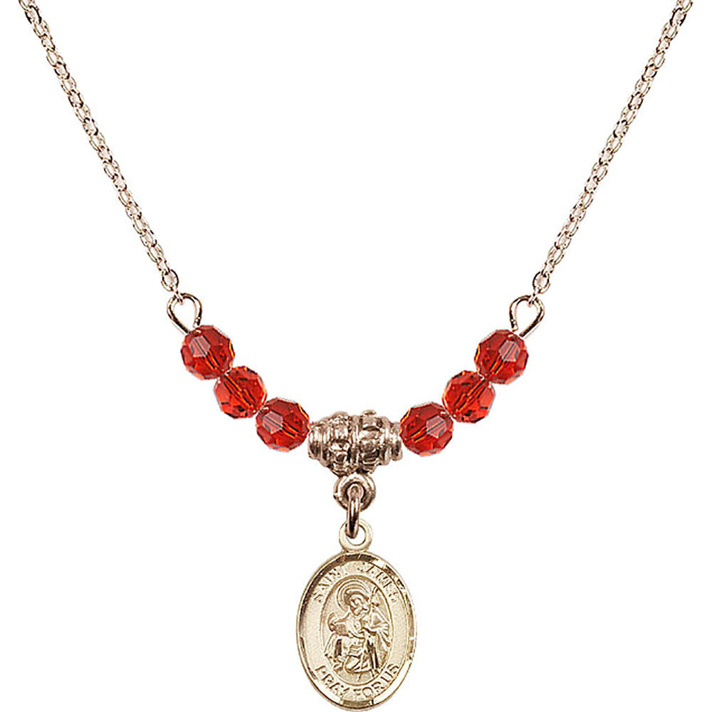 14kt Gold Filled Saint James the Greater Birthstone Necklace with Ruby Beads - 9050