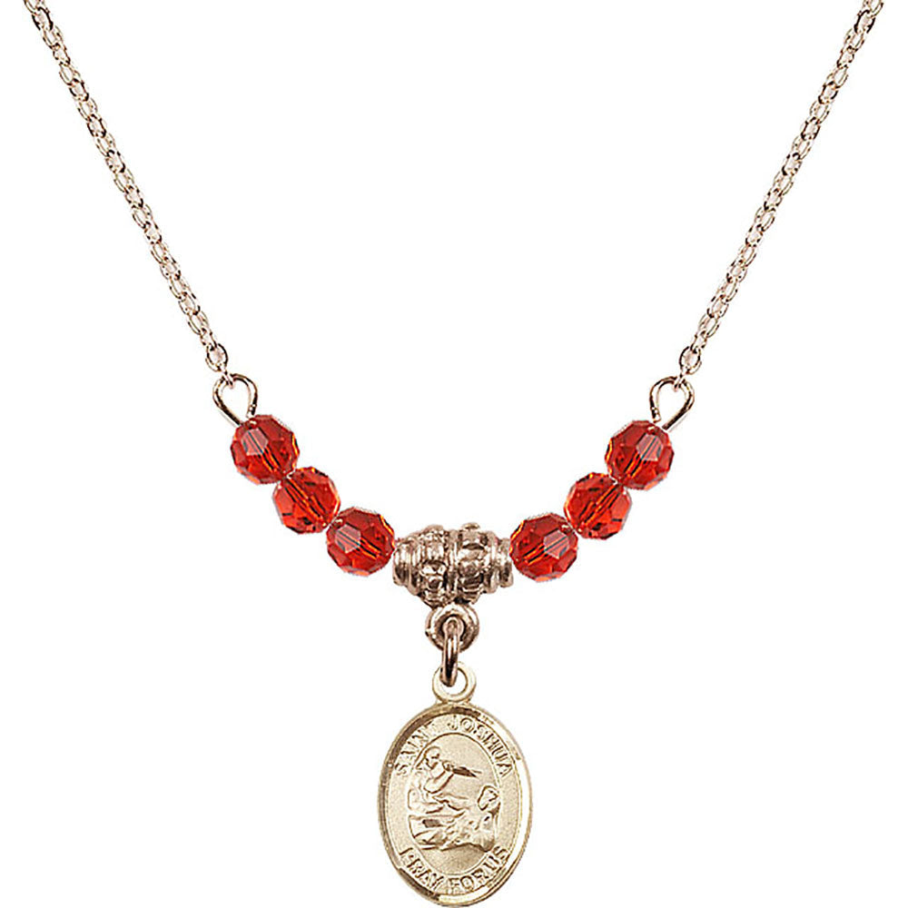 14kt Gold Filled Saint Joshua Birthstone Necklace with Ruby Beads - 9059