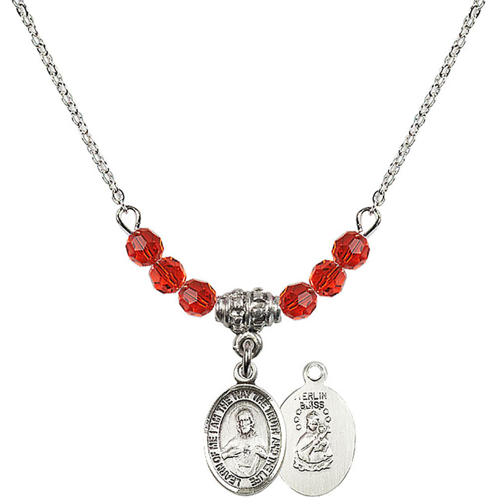 Sterling Silver Scapular Birthstone Necklace with Ruby Beads - 9098