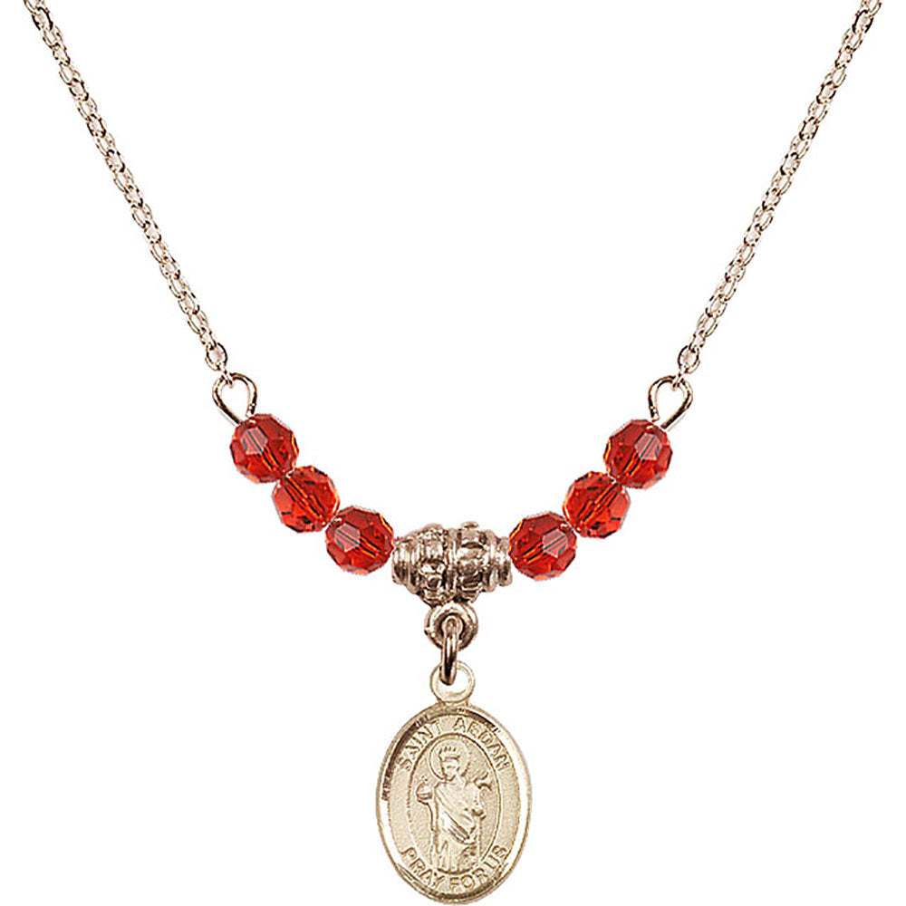 14kt Gold Filled Saint Aedan of Ferns Birthstone Necklace with Ruby Beads - 9293