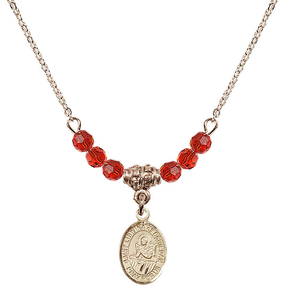 14kt Gold Filled Saint Lidwina of Schiedam Birthstone Necklace with Ruby Beads - 9297