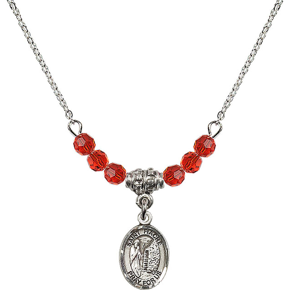Sterling Silver Saint Fiacre Birthstone Necklace with Ruby Beads - 9298