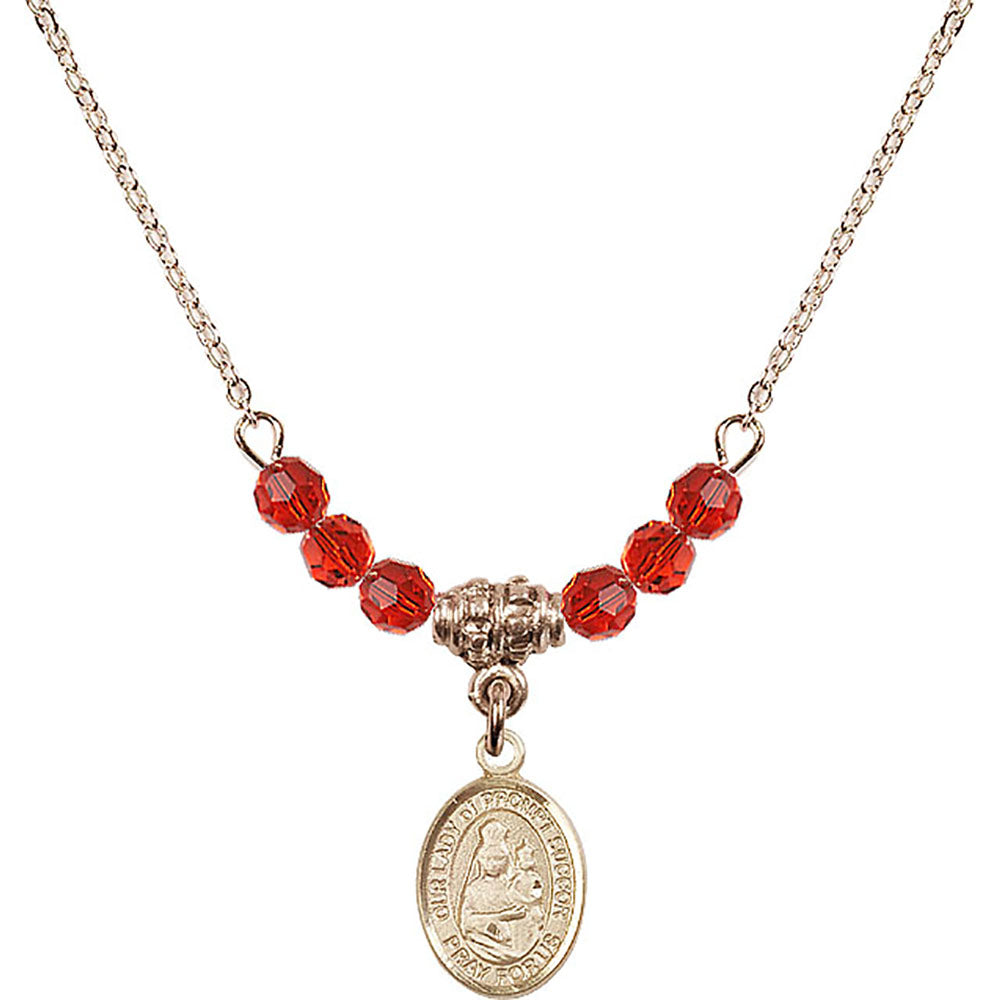 14kt Gold Filled Our Lady of Prompt Succor Birthstone Necklace with Ruby Beads - 9299