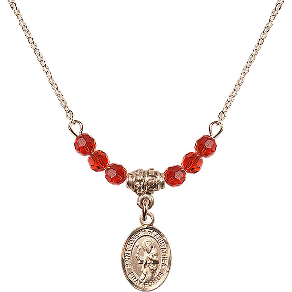 14kt Gold Filled Saint Joseph of Arimathea Birthstone Necklace with Ruby Beads - 9300