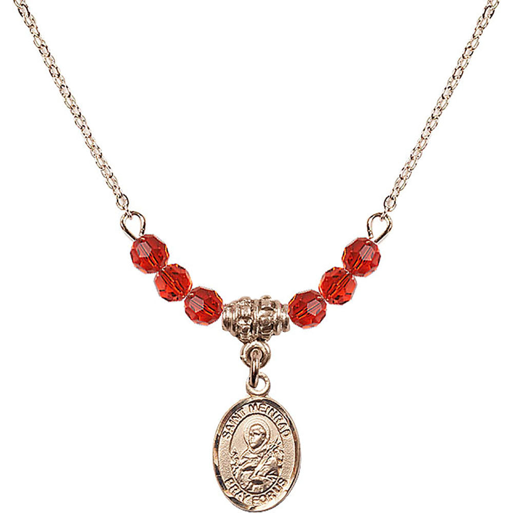 14kt Gold Filled Saint Meinrad of Einsiedeln Birthstone Necklace with Ruby Beads - 9307