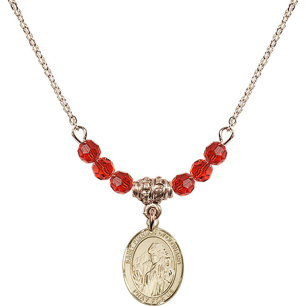 14kt Gold Filled Saint Finnian of Clonard Birthstone Necklace with Ruby Beads - 9308