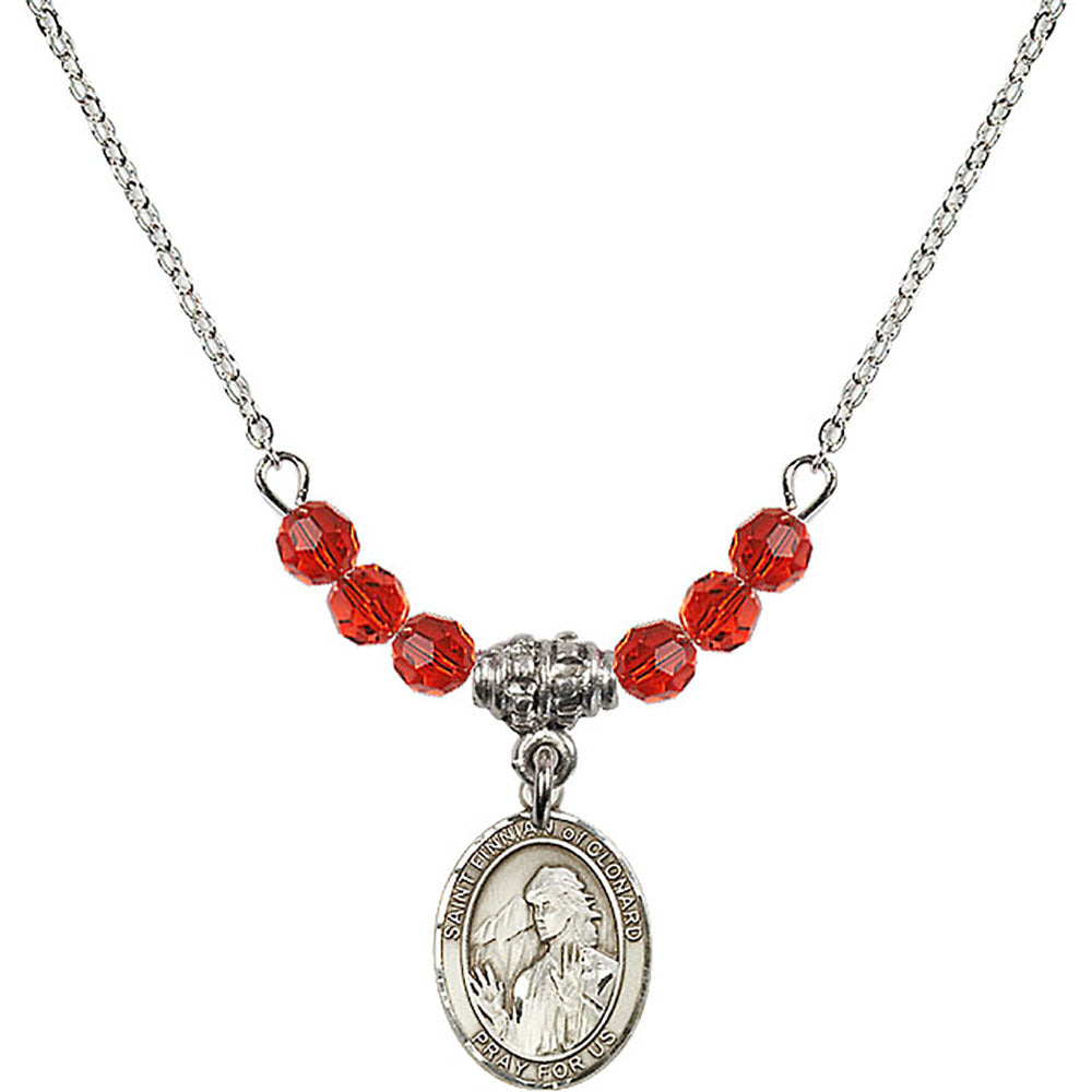 Sterling Silver Saint Finnian of Clonard Birthstone Necklace with Ruby Beads - 9308