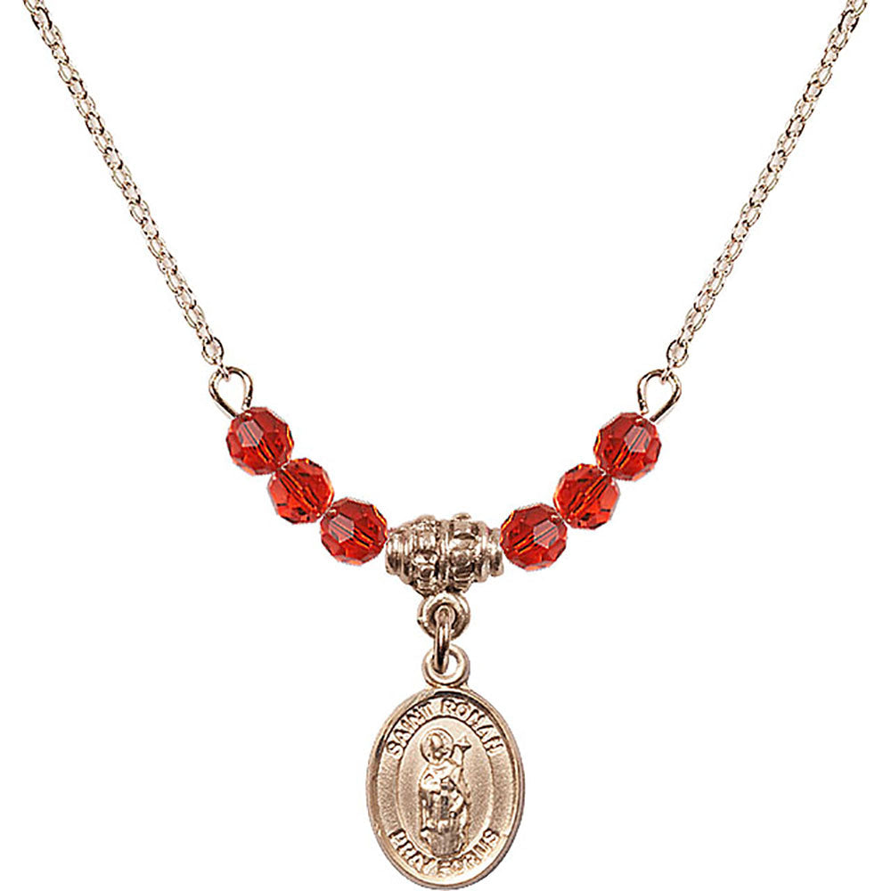 14kt Gold Filled Saint Ronan Birthstone Necklace with Ruby Beads - 9315