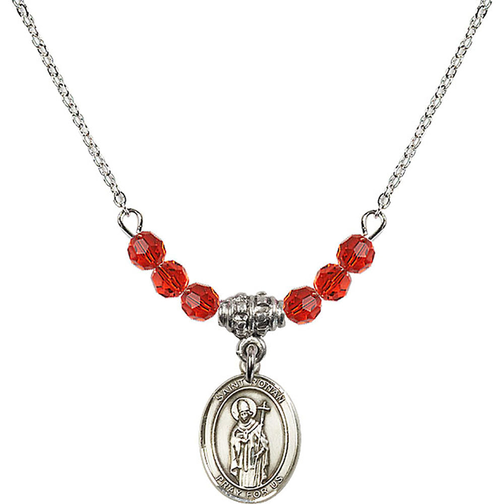 Sterling Silver Saint Ronan Birthstone Necklace with Ruby Beads - 9315