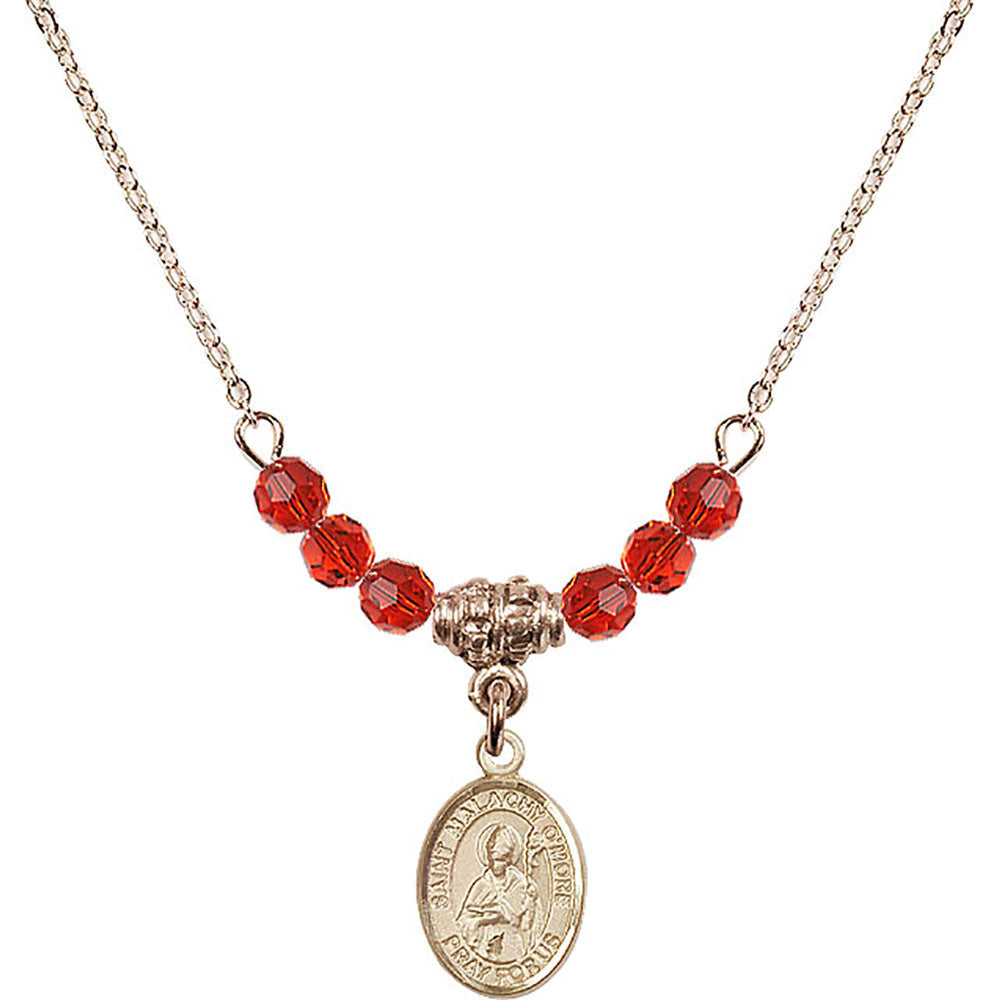 14kt Gold Filled Saint Malachy O'More Birthstone Necklace with Ruby Beads - 9316