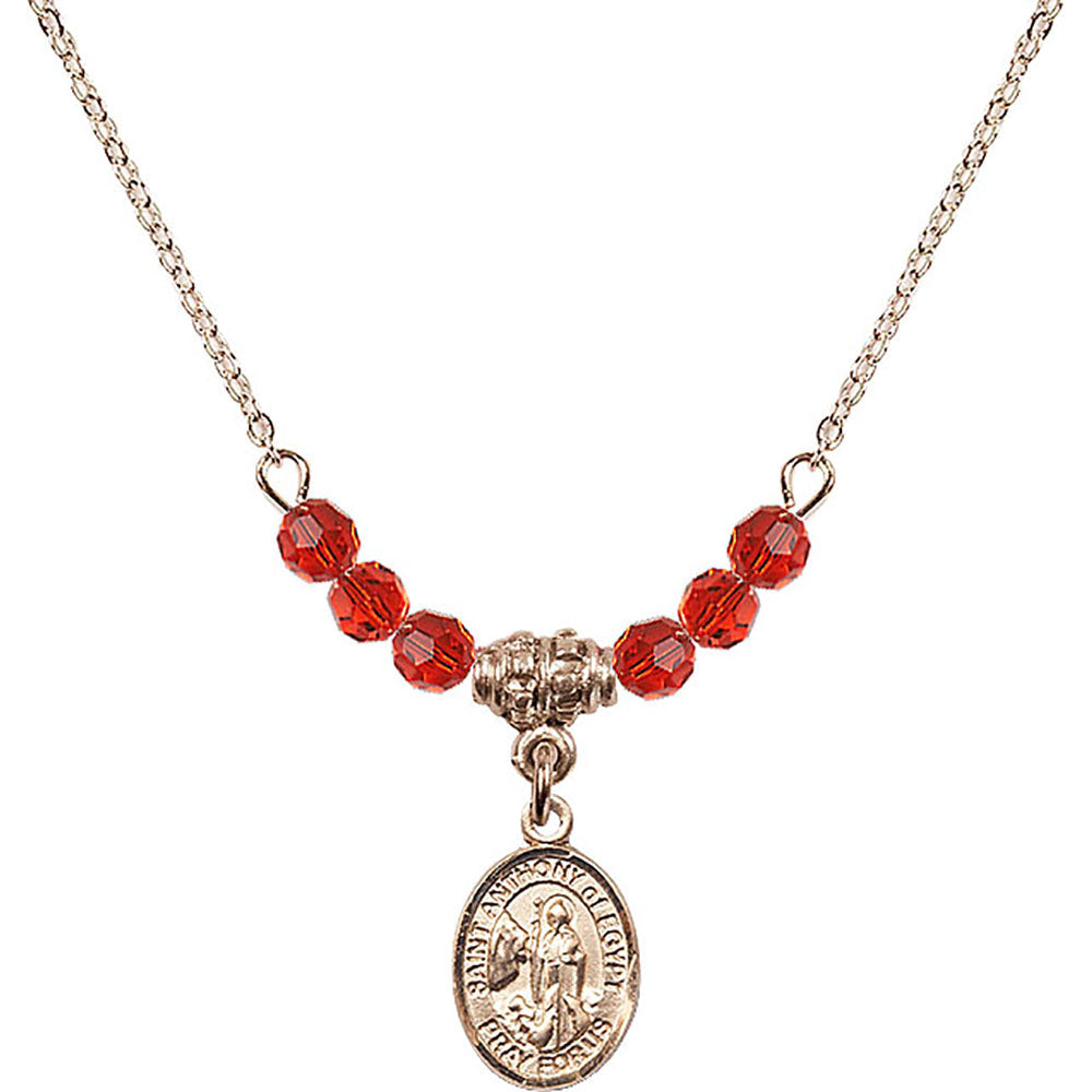 14kt Gold Filled Saint Anthony of Egypt Birthstone Necklace with Ruby Beads - 9317