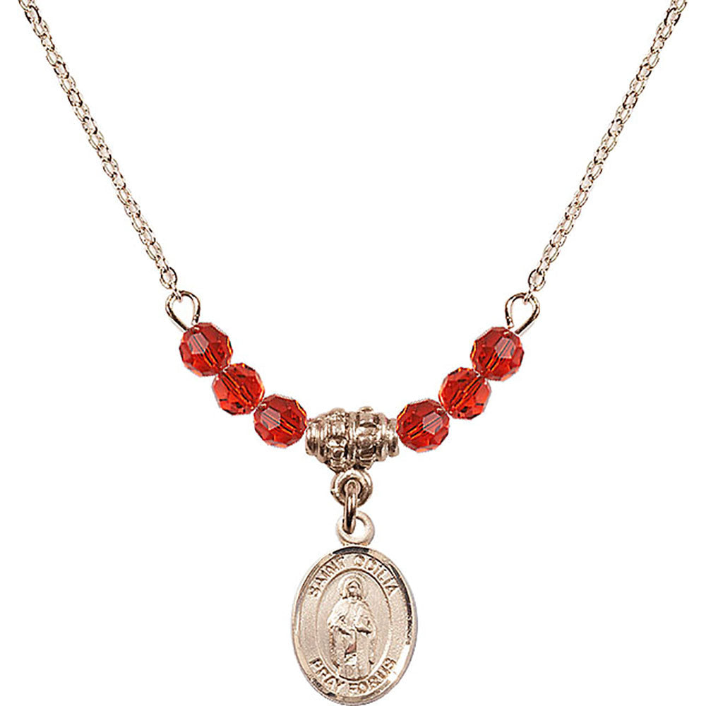14kt Gold Filled Saint Odilia Birthstone Necklace with Ruby Beads - 9319