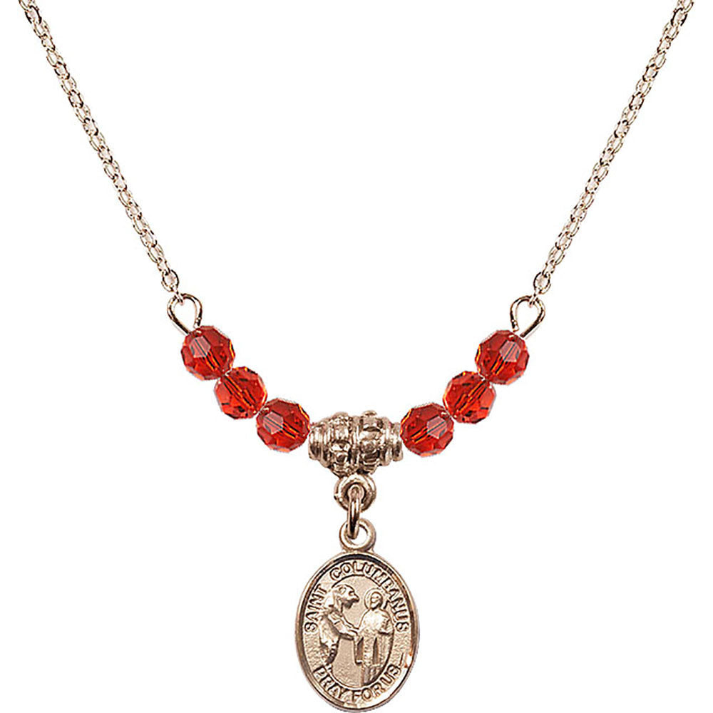 14kt Gold Filled Saint Columbanus Birthstone Necklace with Ruby Beads - 9321