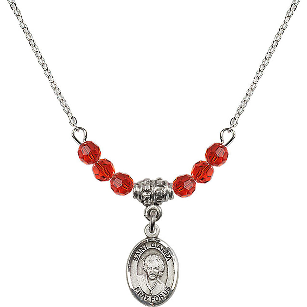 Sterling Silver Saint Gianna Beretta Molla Birthstone Necklace with Ruby Beads - 9322