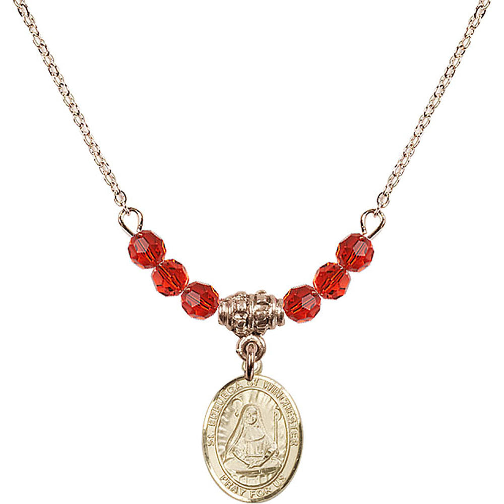 14kt Gold Filled Saint Edburga of Winchester Birthstone Necklace with Ruby Beads - 9324