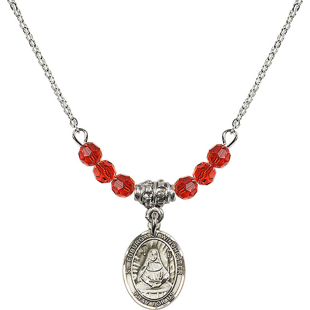 Sterling Silver Saint Edburga of Winchester Birthstone Necklace with Ruby Beads - 9324