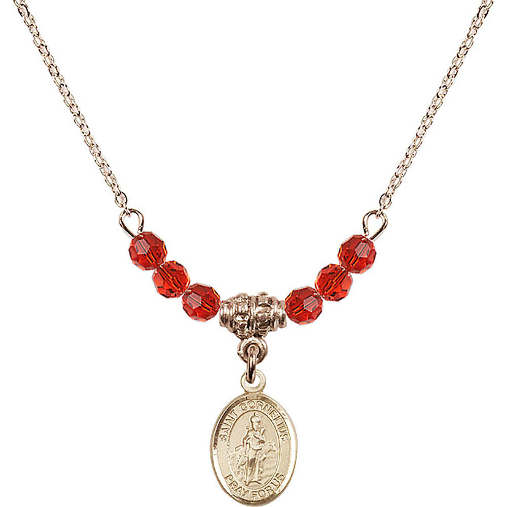 14kt Gold Filled Saint Cornelius Birthstone Necklace with Ruby Beads - 9325