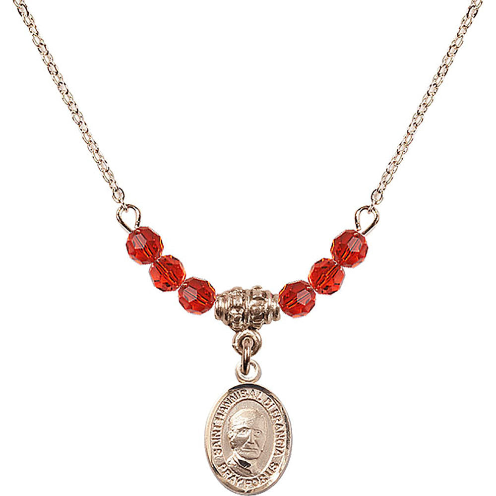 14kt Gold Filled Saint Hannibal Birthstone Necklace with Ruby Beads - 9327
