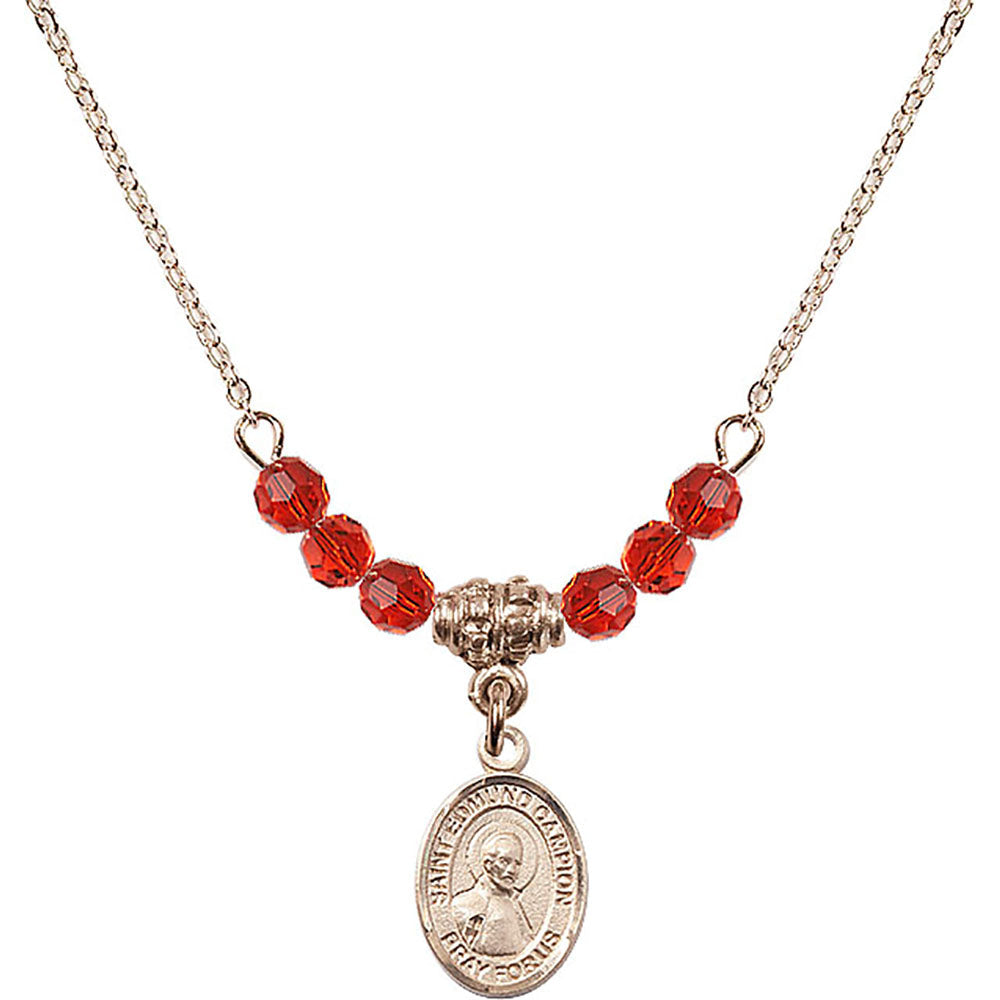14kt Gold Filled Saint Edmund Campion Birthstone Necklace with Ruby Beads - 9333
