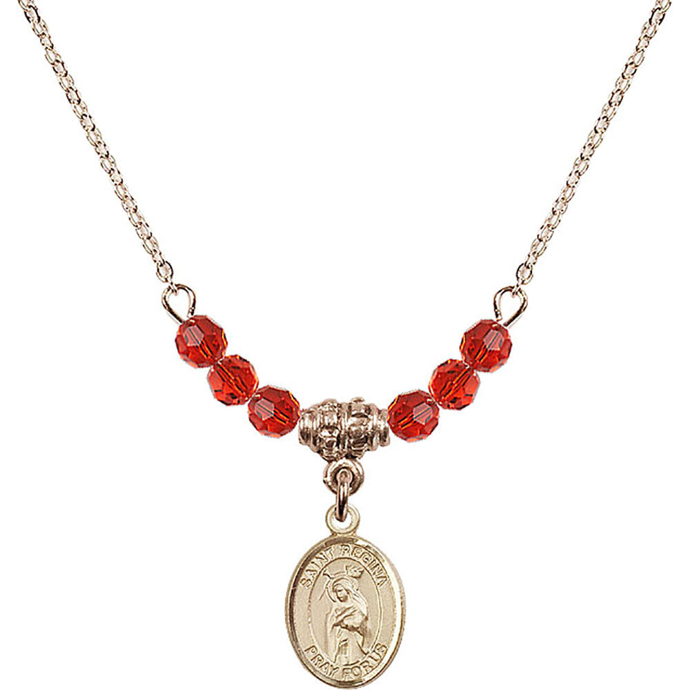 14kt Gold Filled Saint Regina Birthstone Necklace with Ruby Beads - 9335