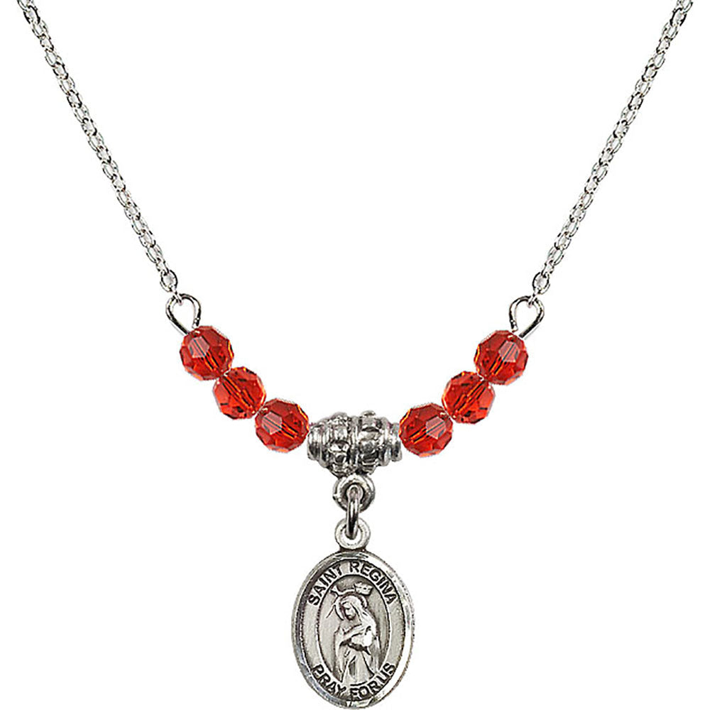 Sterling Silver Saint Regina Birthstone Necklace with Ruby Beads - 9335